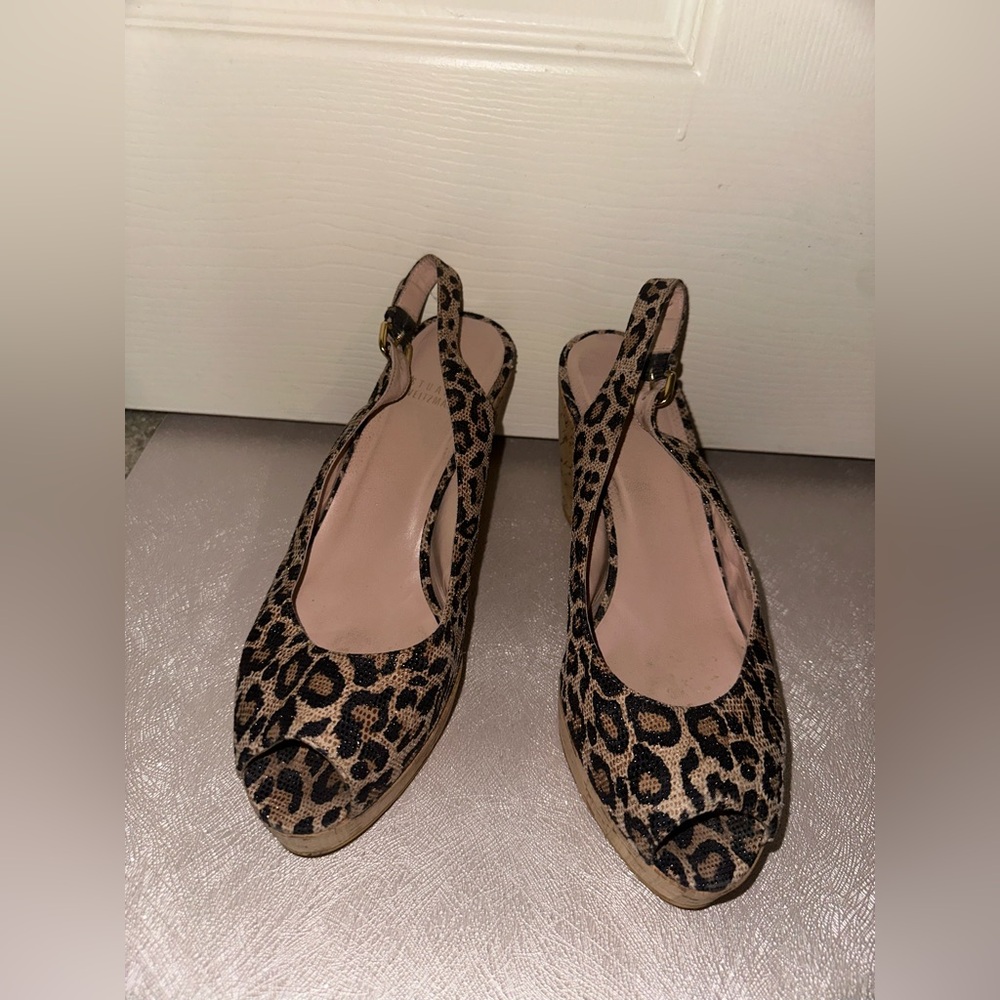 Stuart Weitzman Leopard Print Slingback Wedges 10 summer vacation Y2K style - Picture 2 of 13